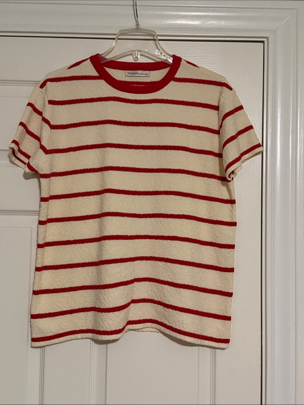 Zenana Outfitters Cream Tee with Red Stripes